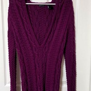 Moda International Plum Cable Knit V-Neck Sweater Cardigan